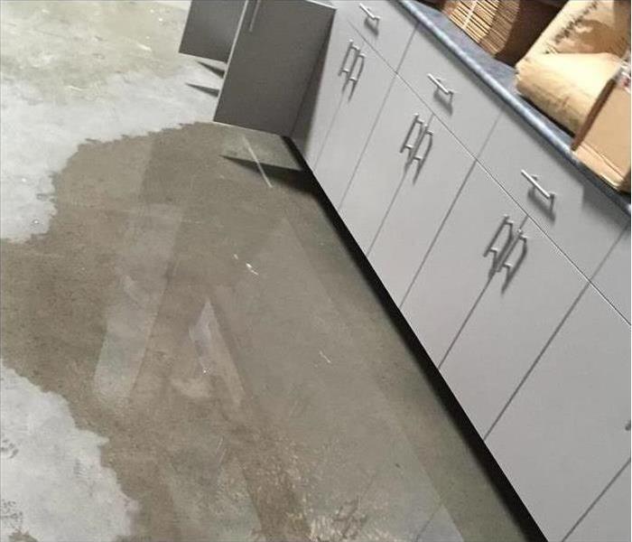 Large puddle of water in commercial building.