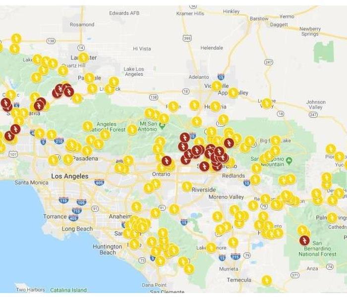 Map of southern California power outages.
